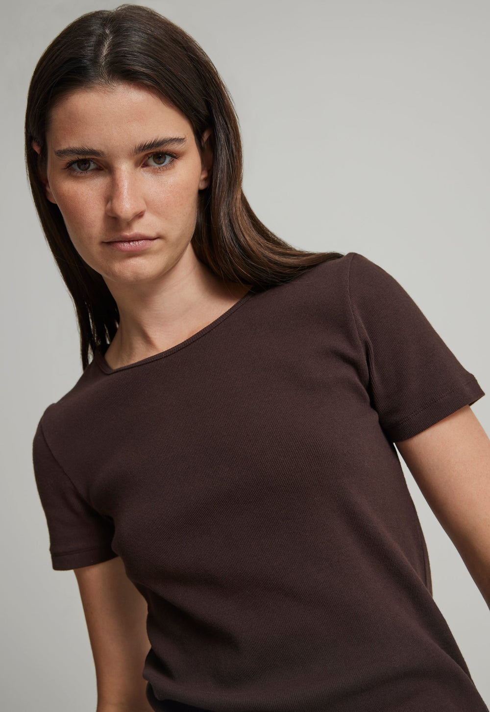 Jac+Jack Mater Ribbed Cotton Tee - Chocolate Pepper